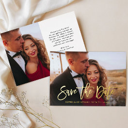 Golden Script Elegant Modern Photo Save the Date Foil Invitation