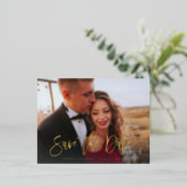 Golden Script | Elegant Modern Photo Save the Date Foil Invitation Postcard (Standing Front)
