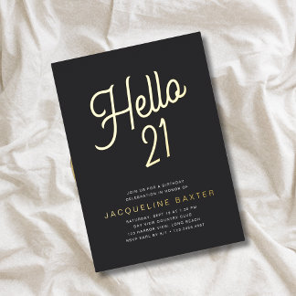 Golden Script Hello 21 21st Birthday Party Foil Invitation