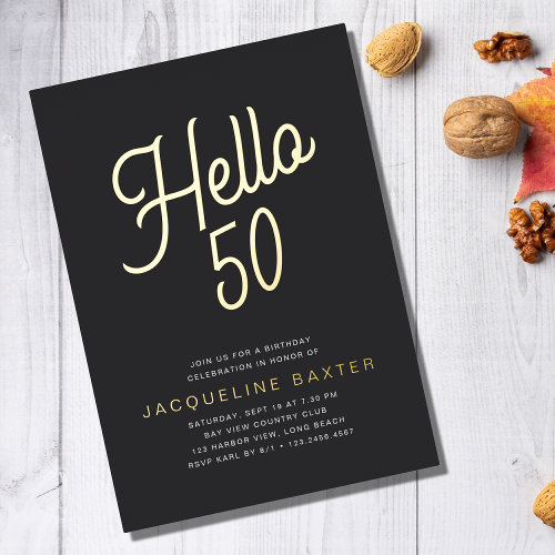Golden Script Hello 50 50th Birthday Party
