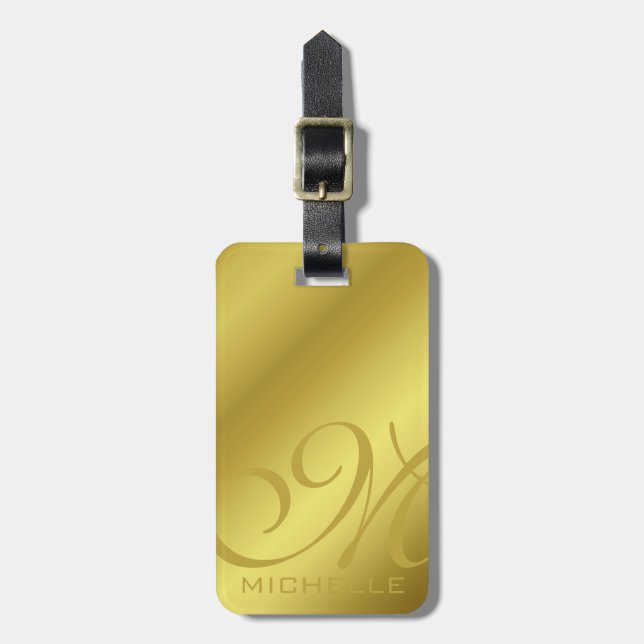Golden Script Monogrammed Luggage Tag (Front Vertical)
