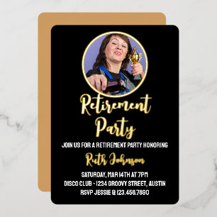 Golden Script Retirement Party Photo Foil Invitation