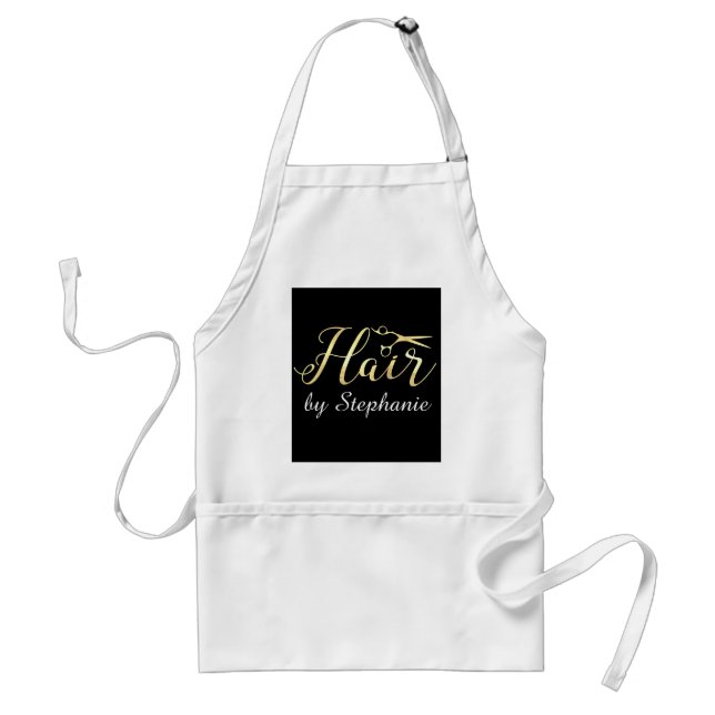Golden Script Scissors Hairstylist Hair Salon Adult Apron (Front)