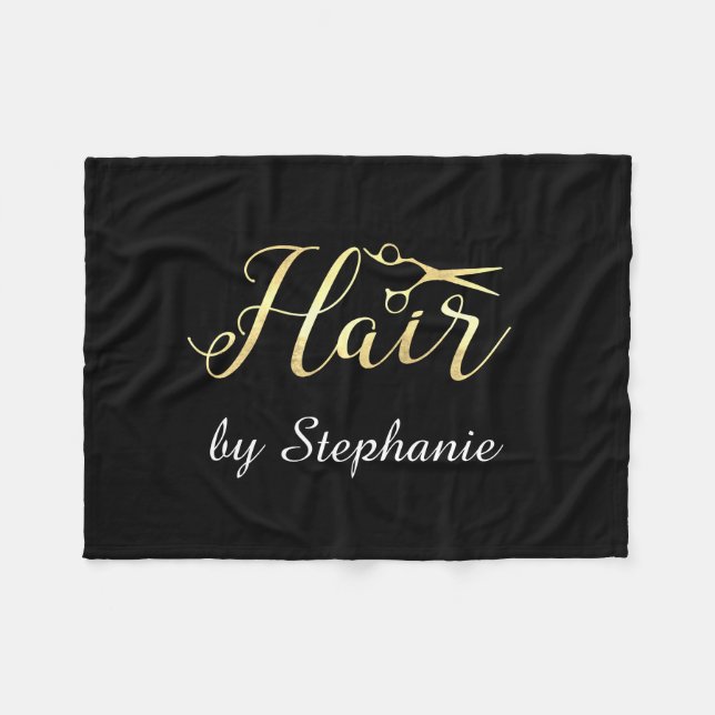 Golden Script Scissors Hairstylist Hair Salon Fleece Blanket (Front (Horizontal))