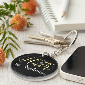 Golden Script Scissors Hairstylist Hair Salon Keychain