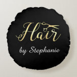 Golden Script Scissors Hairstylist Hair Salon Round Pillow