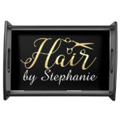 Golden Script Scissors Hairstylist Hair Salon Serving Tray (Front)
