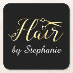 Golden Script Scissors Hairstylist Hair Salon Square Paper Coaster
