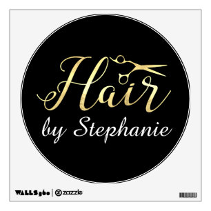 Golden Script Scissors Hairstylist Hair Salon Wall Decal