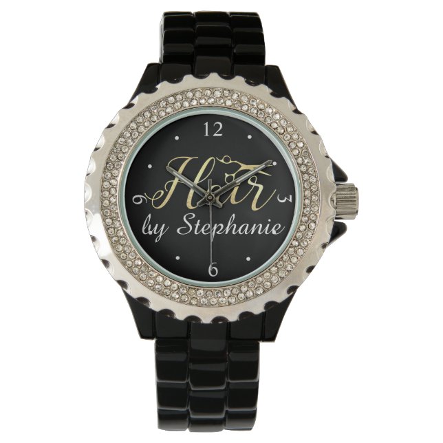 Golden Script Scissors Hairstylist Hair Salon Watch (Front)