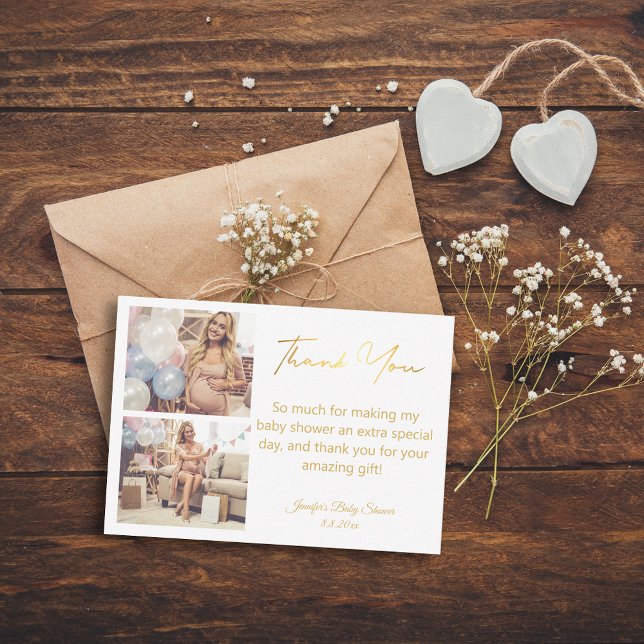 golden script thank you baby shower 2 photos  note card (Creator Uploaded)