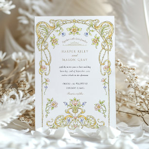 Golden Scroll Garden Wedding Invitation