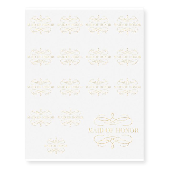 Golden Scroll Maid of Honor Temporary Tattoos (Front)