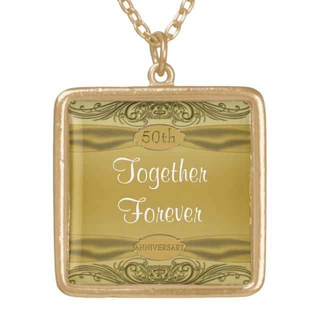 Golden Scrolls 50th Wedding Anniversary Gold Plated Necklace (Front)