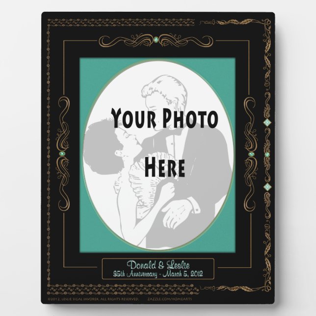 Golden Scrolls on Black w/ Teal Mat - Personalized Plaque (Front)