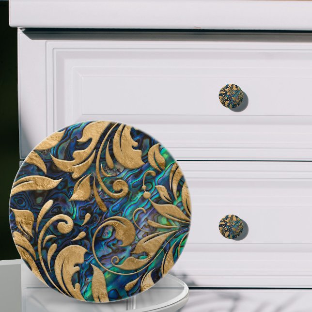 Golden Scrollwork on Abalone Shell  Ceramic Knob (Creator Uploaded)