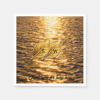 Golden Sea and Leaf Custom Wedding Napkins