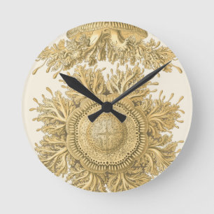 Golden Sea Creatures Round Clock