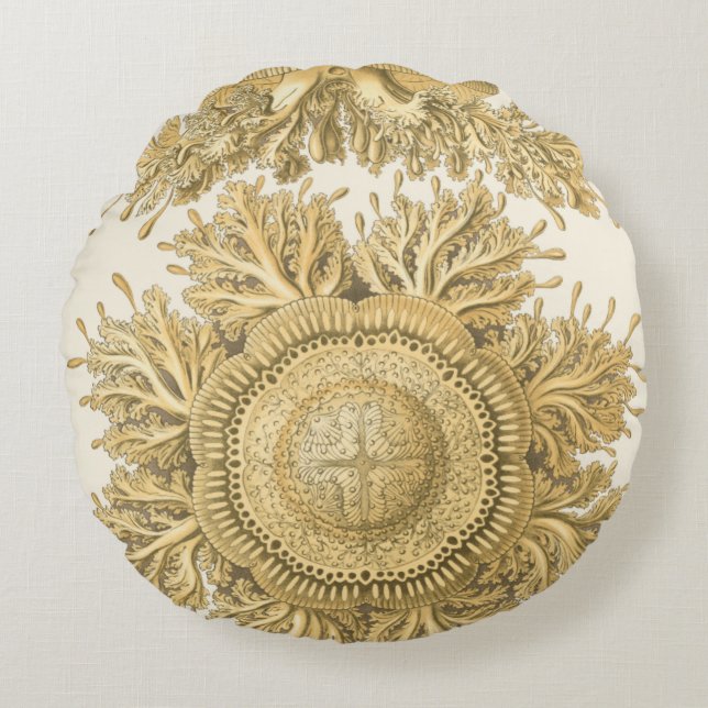 Golden Sea Creatures Round Pillow (Front)