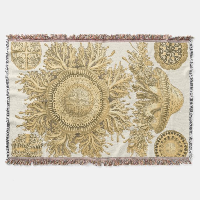 Golden Sea Creatures Throw Blanket (Front)