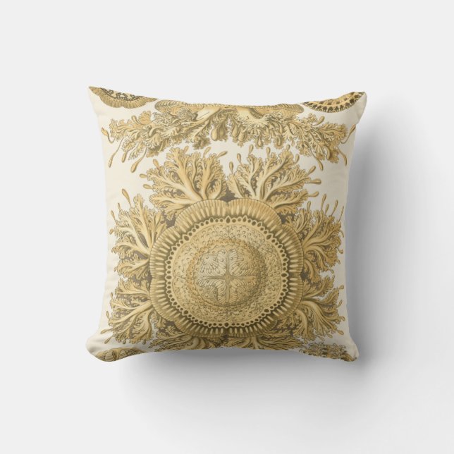 Golden Sea Creatures Throw Pillow (Front)