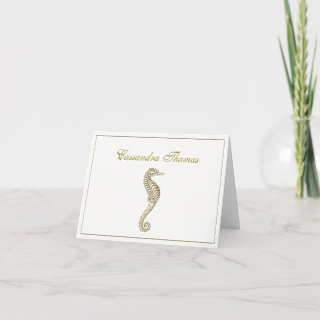 Golden SeaHorse Emblem Coat of Arms Frame H Thank You Card (Front)