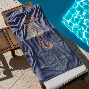 Golden Seahorse Personalized Monogram Beach Towel