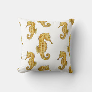 GOLDEN SEAHORSES THROW PILLOW