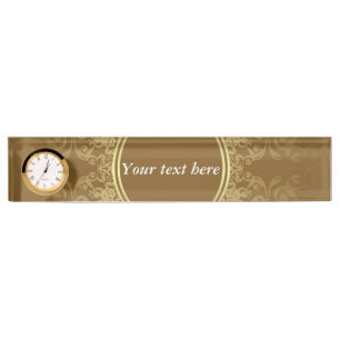 Golden seal name display with clock desk name plate