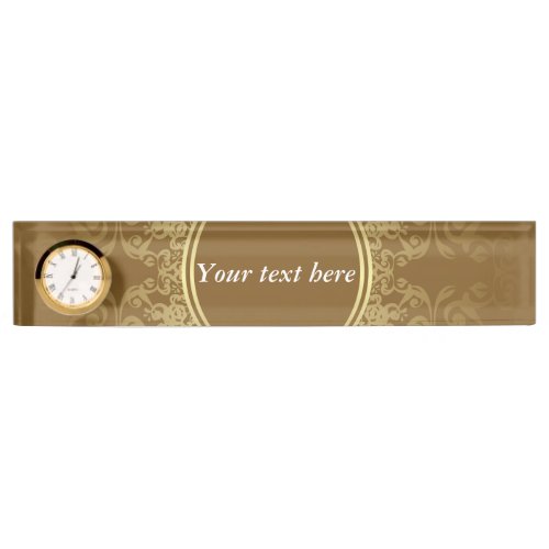 Golden seal name display with clock desk name plate