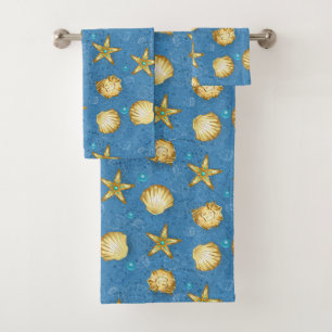Golden Seashells Bath Towel Set