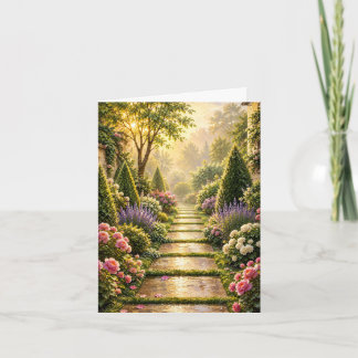 Golden Secret Garden Path Floral Greeting Card