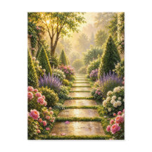 Golden Secret Garden Path Floral Greeting Card