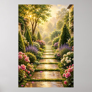 Golden Secret Garden Path Oil Painting Poster