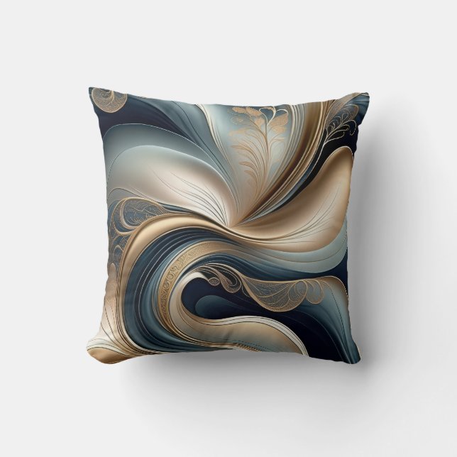 Golden Serenade - Teal and Gold Abstract Throw Pillow (Front)