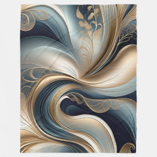 Golden Serenade - Teal & Gold Abstract Floral  Fleece Blanket