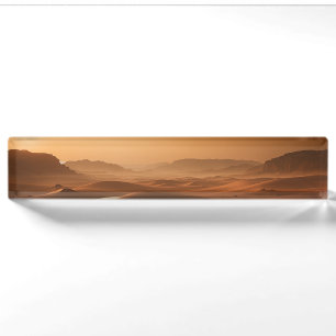 Golden Serenity — Desert Landscape at Sunset Desk Name Plate