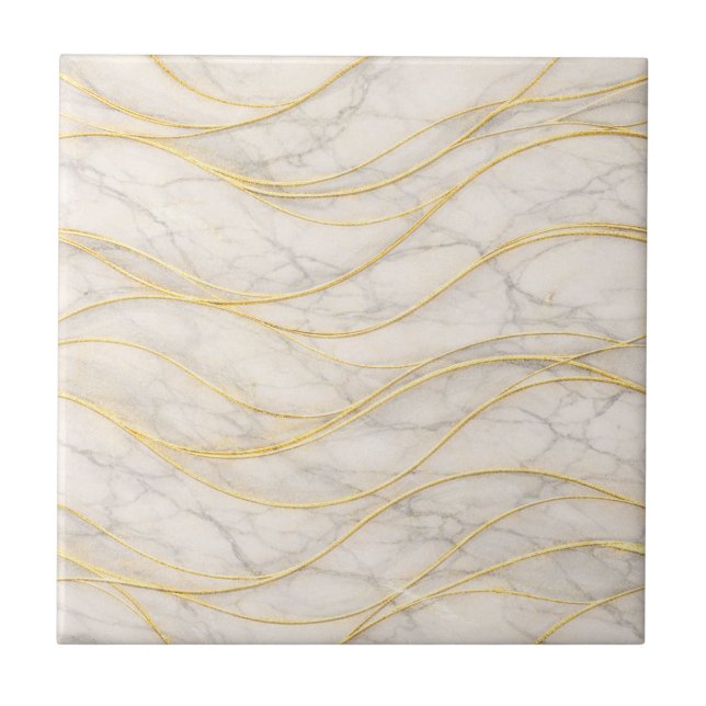 Golden Serenity Marble Waves – Luxury Seamless Ceramic Tile (Front)