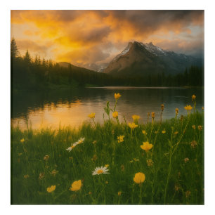 Golden Serenity: Mountain Lake  Acrylic Print