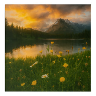 Golden Serenity: Mountain Lake Acrylic Print