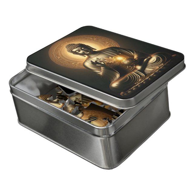 Golden serenity of Buddha in meditative bliss Jigsaw Puzzle (Lid Open)