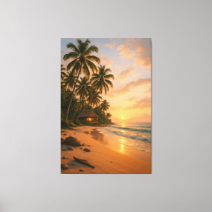 Golden Serenity – Tropical Beach Sunset Canvas Print