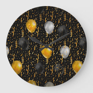 Golden Serpentine: Luxury Black Elegance. Large Clock