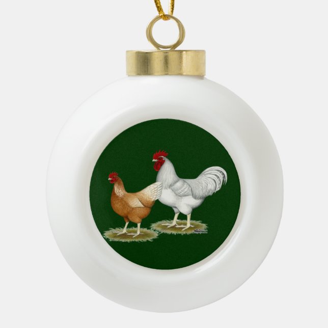 Golden Sex-link Chickens Ceramic Ball Christmas Ornament (Front)