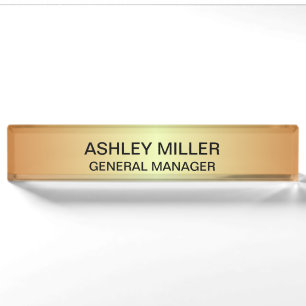 Golden Shades & Black Text Desk Name Plate