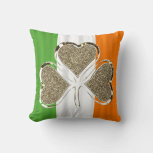 Golden Shamrock Clover Ireland Irish Flag Elegant Throw Pillow