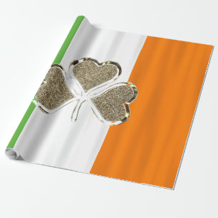 Golden Shamrock Clover Irish Flag Ireland Chic Wrapping Paper
