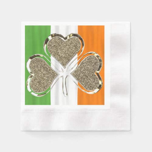 Golden Shamrock Irish Flag 3 Leaf Clover Chic Paper Napkins