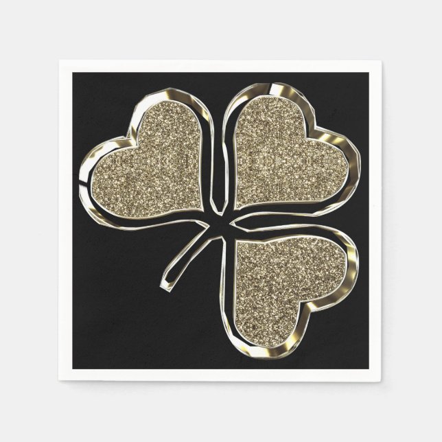 Golden Shamrock Irish Symbol 3 Leaf Clover Chic Paper Napkins (Front)