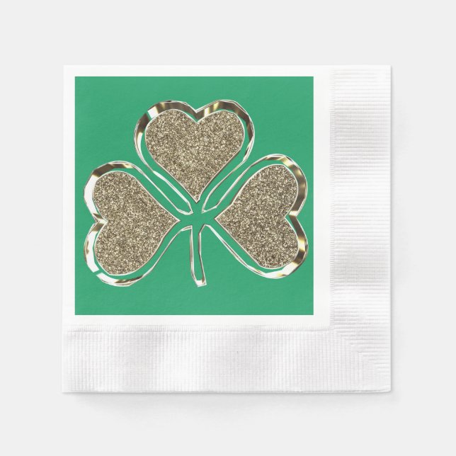Golden Shamrock Irish Symbol 3 Leaf Clover Chic Paper Napkins (Front)